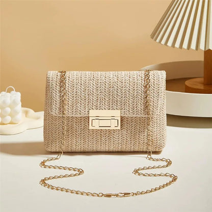 Woven Straw Crossbody Handbag