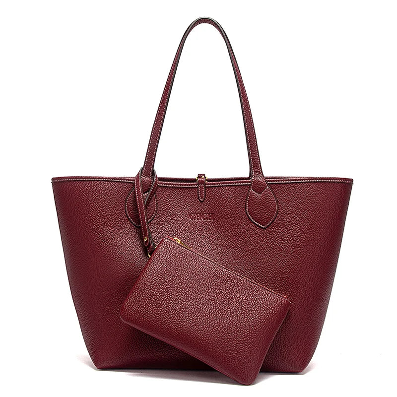 Women’s PU Leather Tote Bag with Matching Pouch
