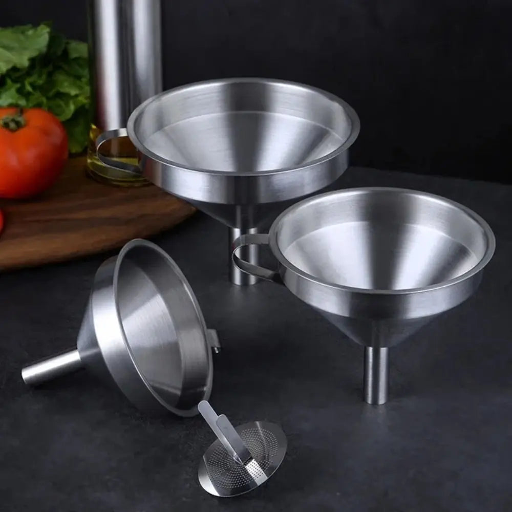Wide Mouth Kitchen Funnel & Fine Mesh Strainer for Liquids and Powders