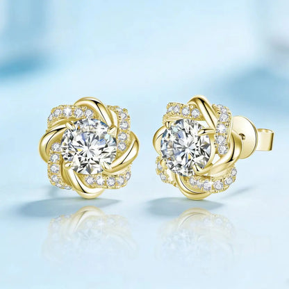 14K Gold Filled Floral Moissanite Stud Earrings