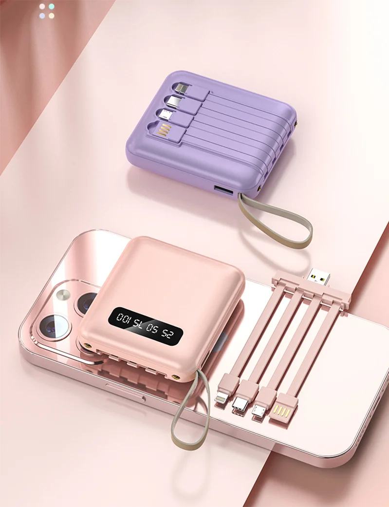 20000mAh Portable Power Bank with Built-in Cables