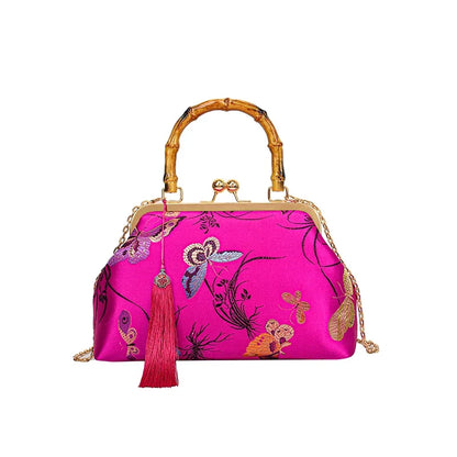 Luxury Embroidered Evening Handbag with Bamboo Handle
