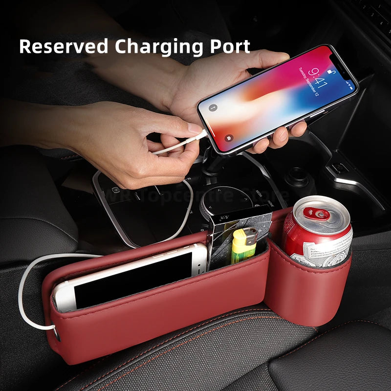 Leather Car Seat Gap Organizer with Storage Pocket