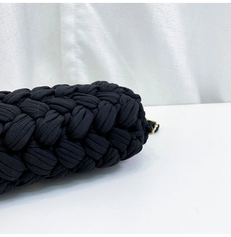 Woven Cotton Chain Crossbody Handbag