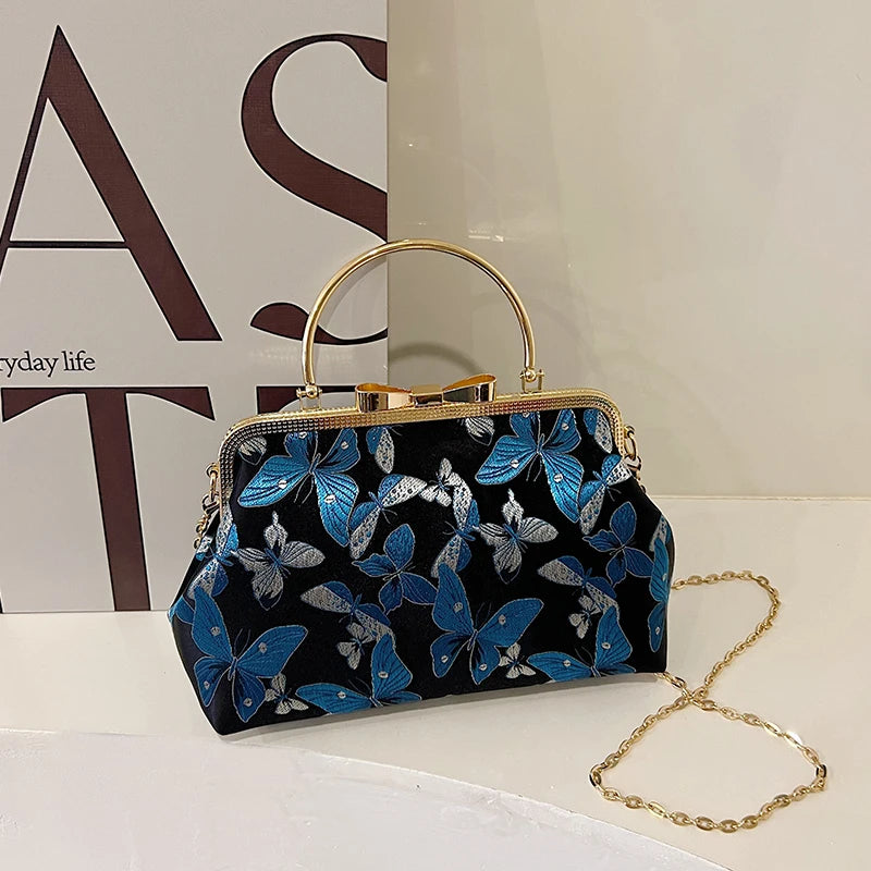 Vintage Embroidered Chain Clutch Handbag