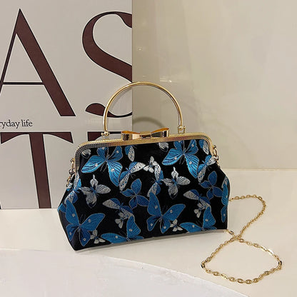 Vintage Embroidered Chain Clutch Handbag