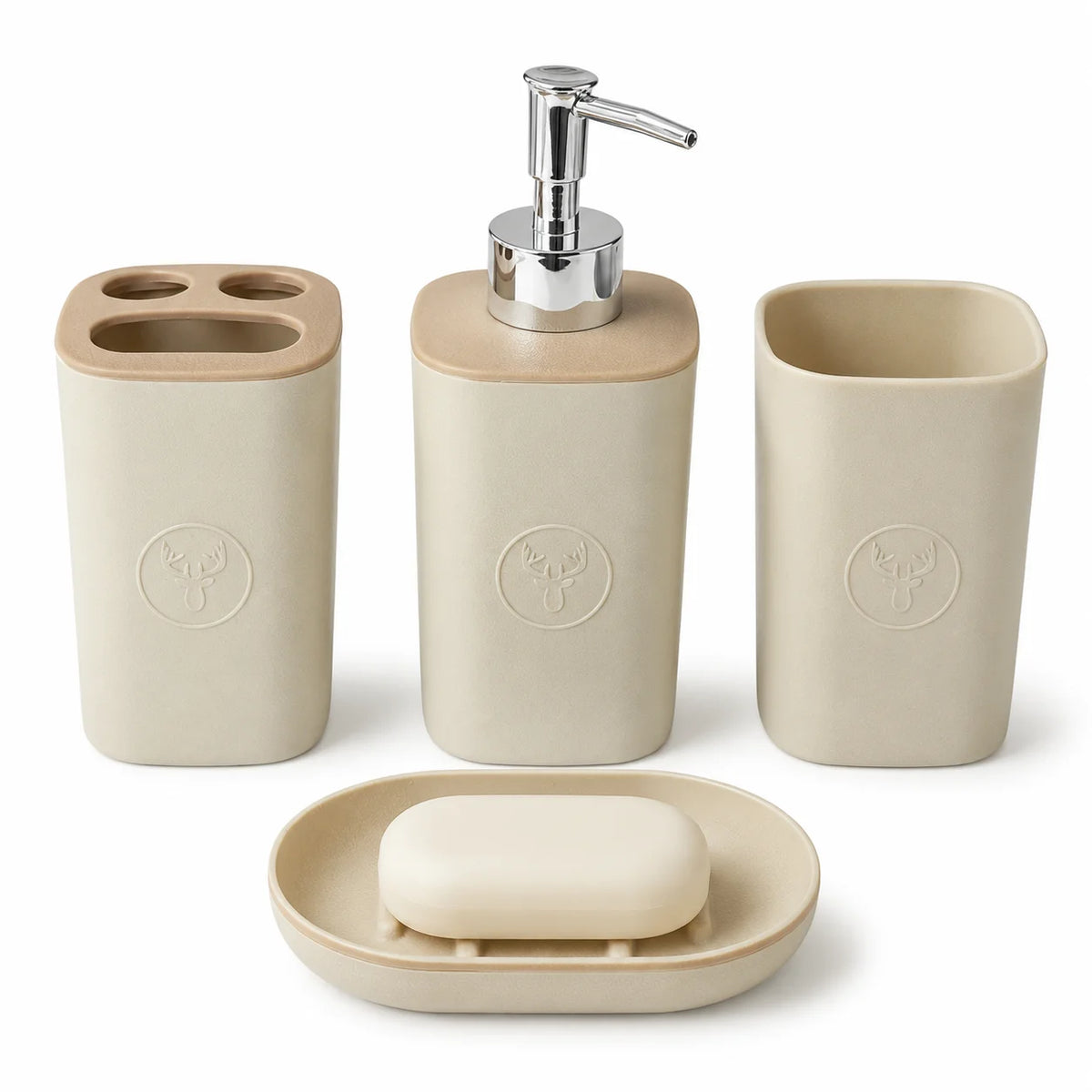 Plastic Soap Dispenser, Toothbrush Holder, Tumbler & Soap Dish Set