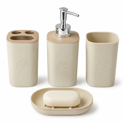 Plastic Soap Dispenser, Toothbrush Holder, Tumbler & Soap Dish Set