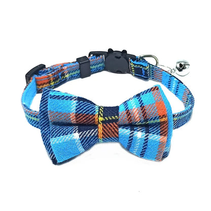 Plaid Cat Collar with Bow Tie & Bell – Adjustable Breakaway Pet Collar