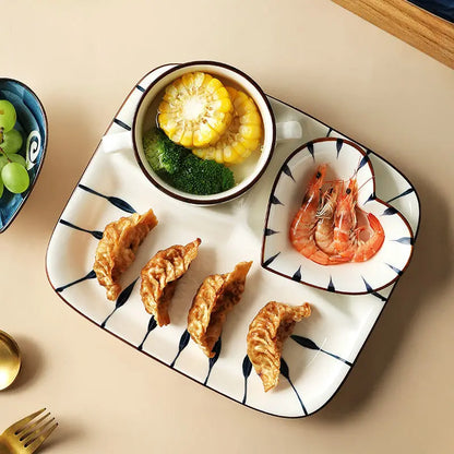 HOONRA Set of 3 Divided Plate Ceramic Kitchen Food Container