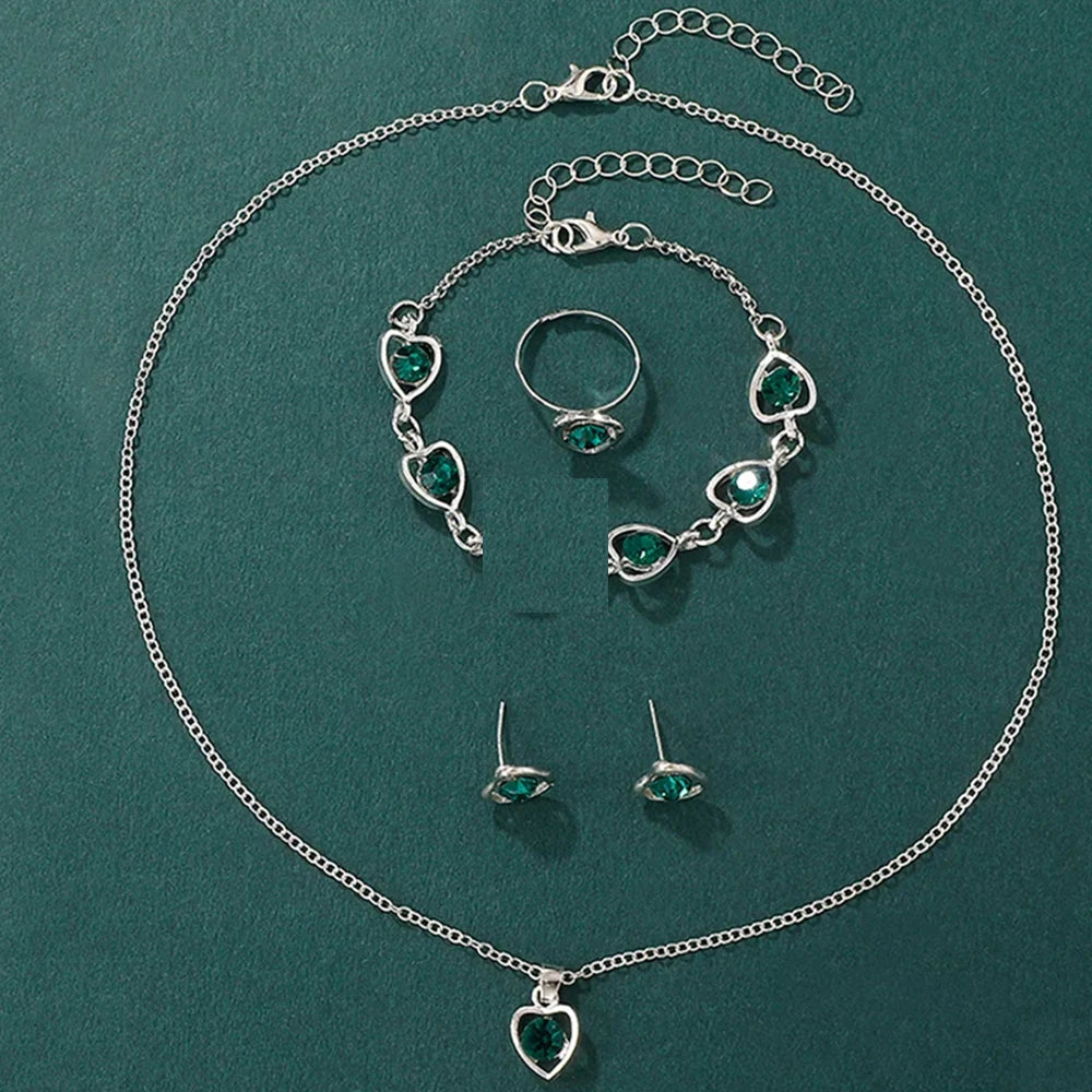 Women’s Heart Rhinestone Watch Jewelry Set