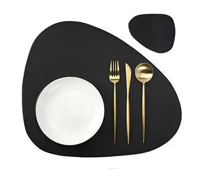 Inyahome Irregular PU Leather Placemat Set with Coaster