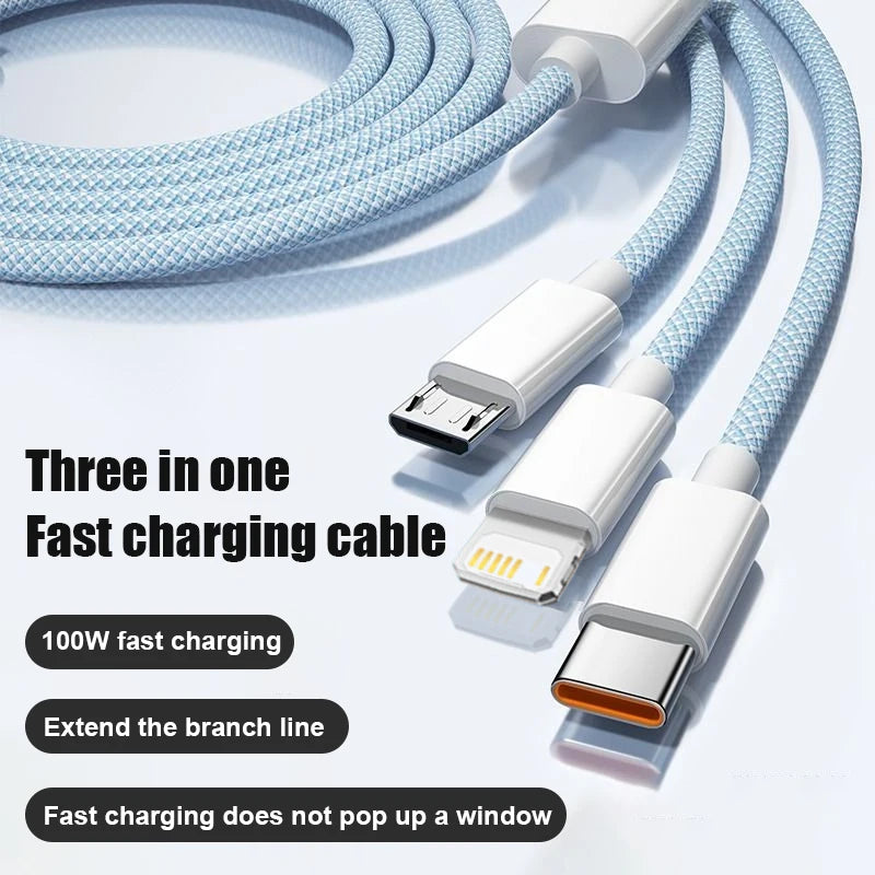 3-in-1 Fast Charging Cable with USB-C, Lightning & Micro-USB