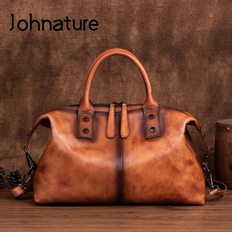 Johnature Genuine Cowhide Leather Hobo Bag