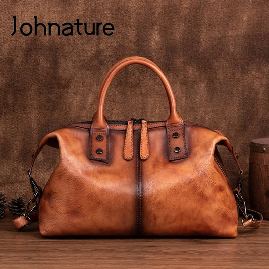 Johnature Genuine Cowhide Leather Hobo Bag
