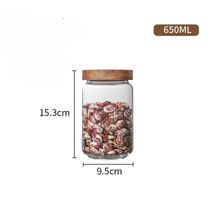 Japanese Style Glass Storage Jar with Wooden Lid