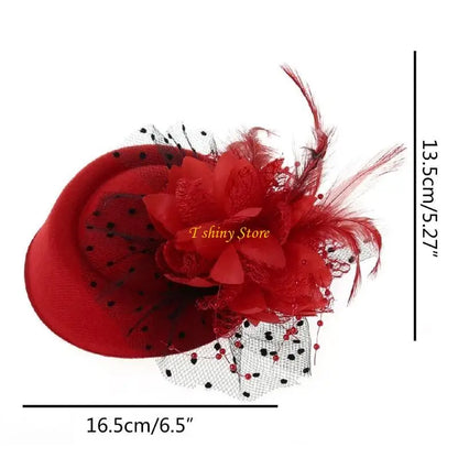 Women Vintage Fascinator Hat with Veil & Flower
