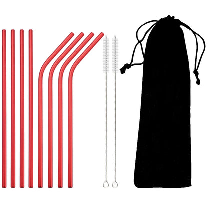 Reusable 304 Stainless Steel Metal Drinking Straws Set with Cleaning Brush