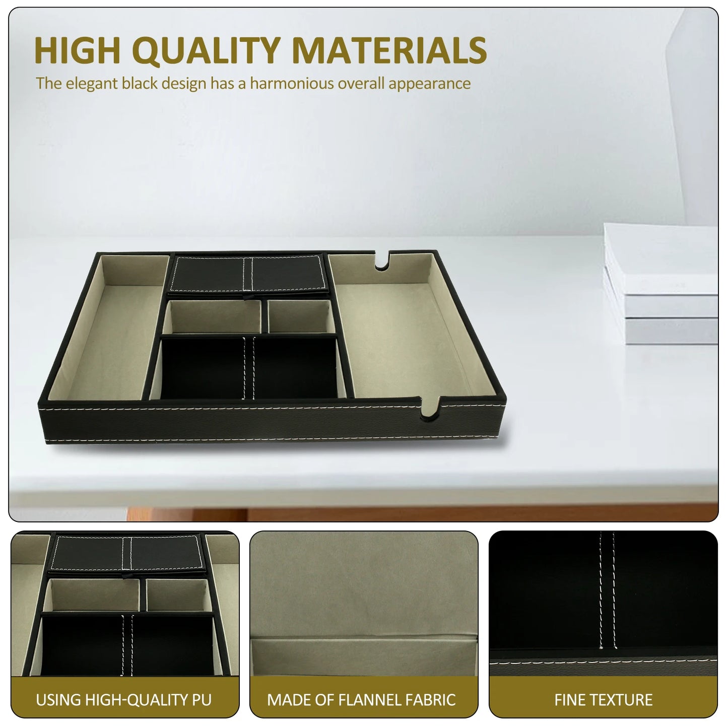 PU Desktop Organizer Valet Tray with Compartments