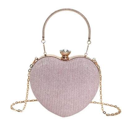 Heart-Shaped Evening Clutch Bag with Chain Strap