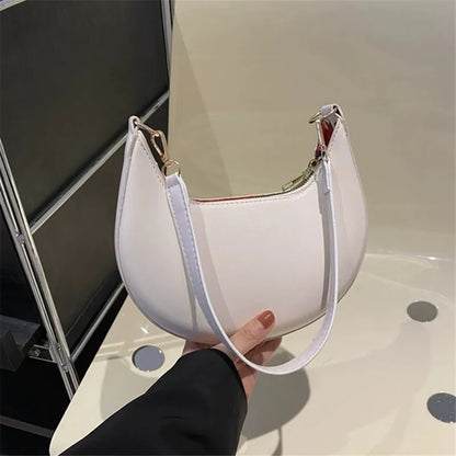 Minimalist PU Leather Crescent Shoulder Handbag