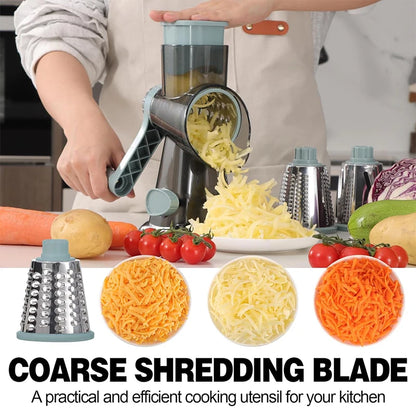 3-in-1 Rotary Cheese Grater & Vegetable Slicer with Stainless Steel Blades