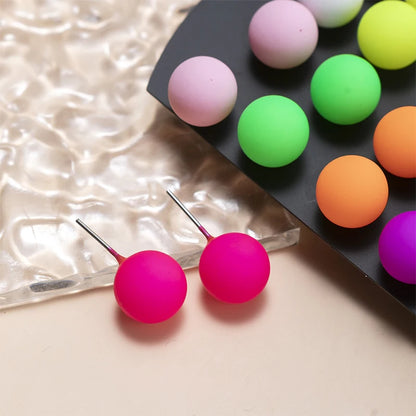 12Pairs 12mm Cute Colorful Acrylic Round Beads Stud Earrings