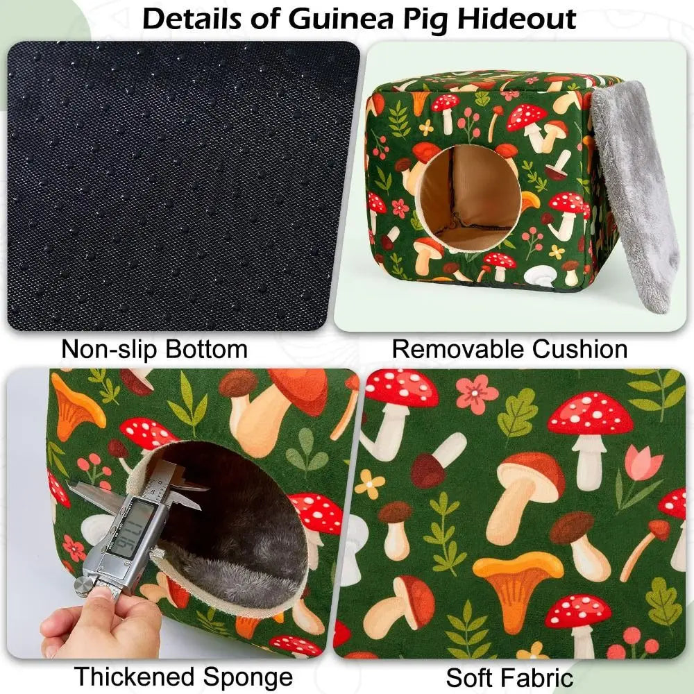 Cozy Washable Guinea Pig Hideout with Cushion for Small Pets