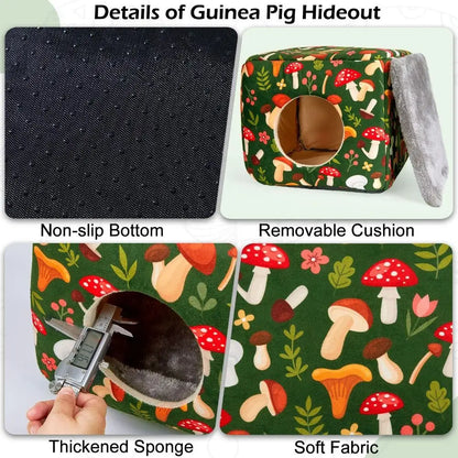 Cozy Washable Guinea Pig Hideout with Cushion for Small Pets