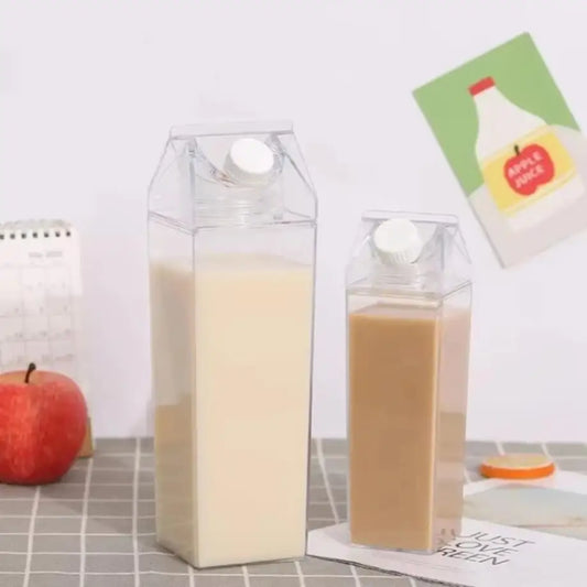 500/1000ml Transparent Milk Box Style Water Cup with Lid
