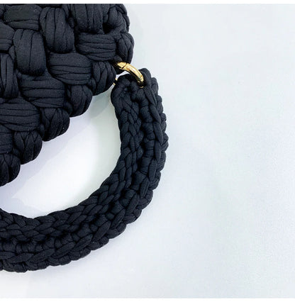 Woven Cotton Chain Crossbody Handbag