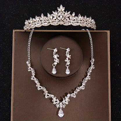 Bridal Crown Necklace Earrings Jewelry Set