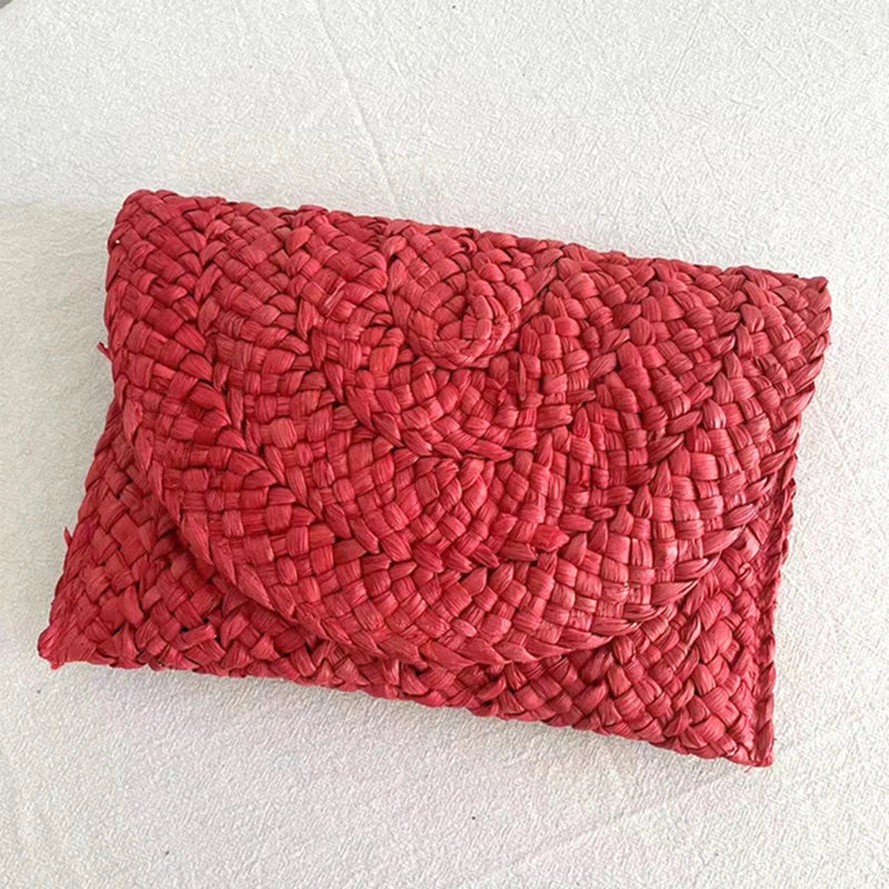 Women’s Handwoven Straw Envelope Clutch Bag