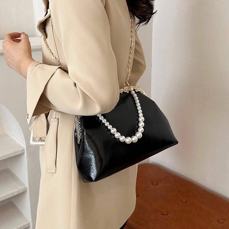 Luxury Pearl Chain Minaudière Shoulder Bag