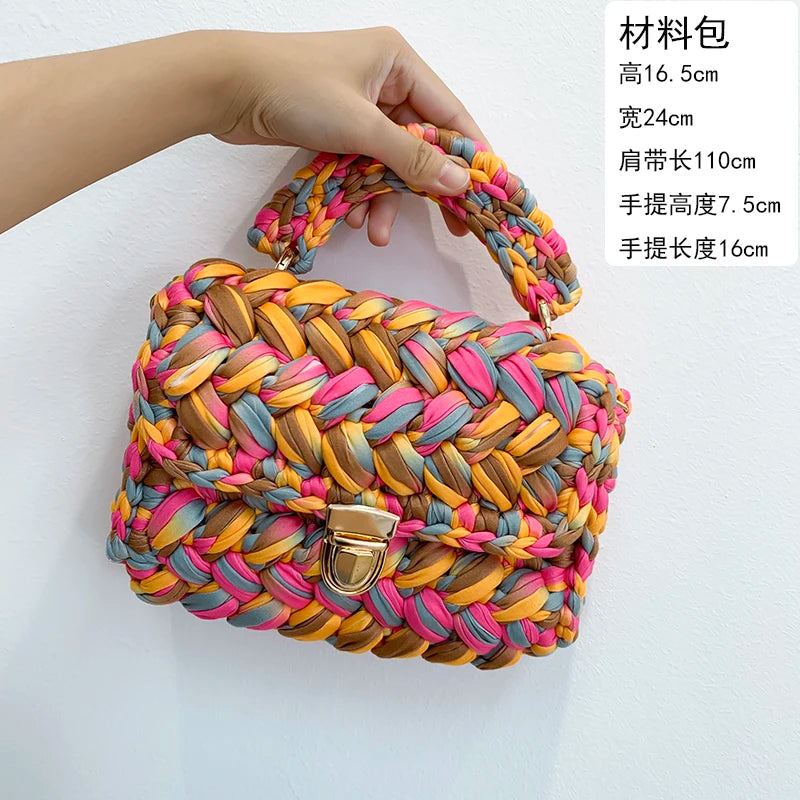 Woven Cotton Chain Crossbody Handbag