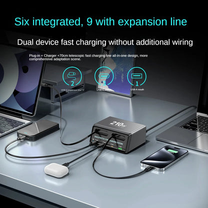 6-in-1 210W Retractable Cable Charging Station