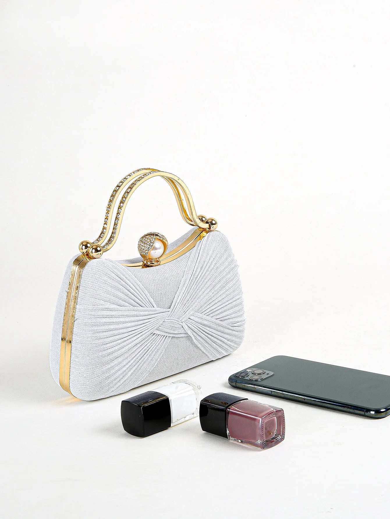 Ruched Glitter Evening Clutch Bag