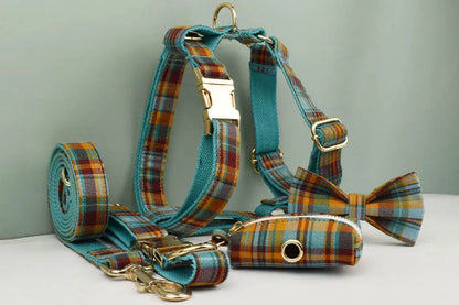 Personalized Plaid Dog Collar, Harness & Leash Set