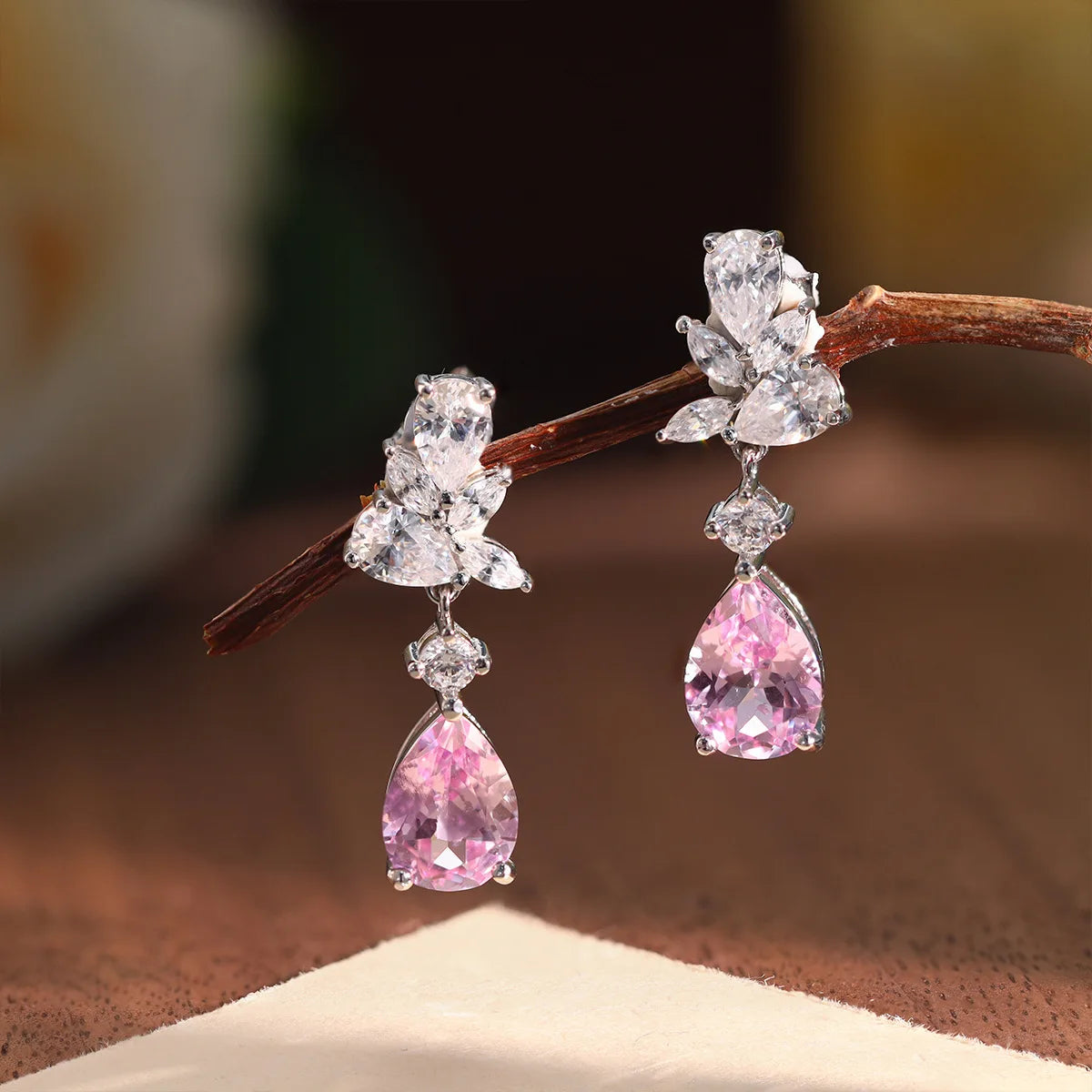 925 Silver Morganite Floral Drop Earrings