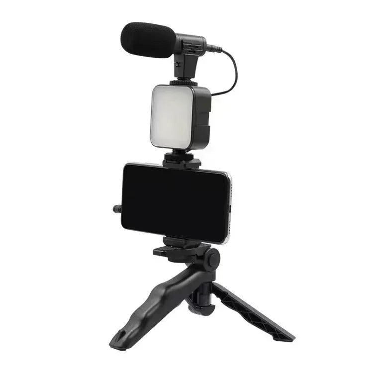 Mobile tripod kit with microphone LED