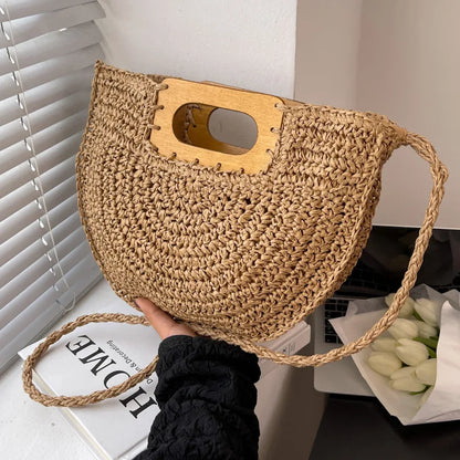 Handwoven Bohemian Straw Shopper Tote Bag
