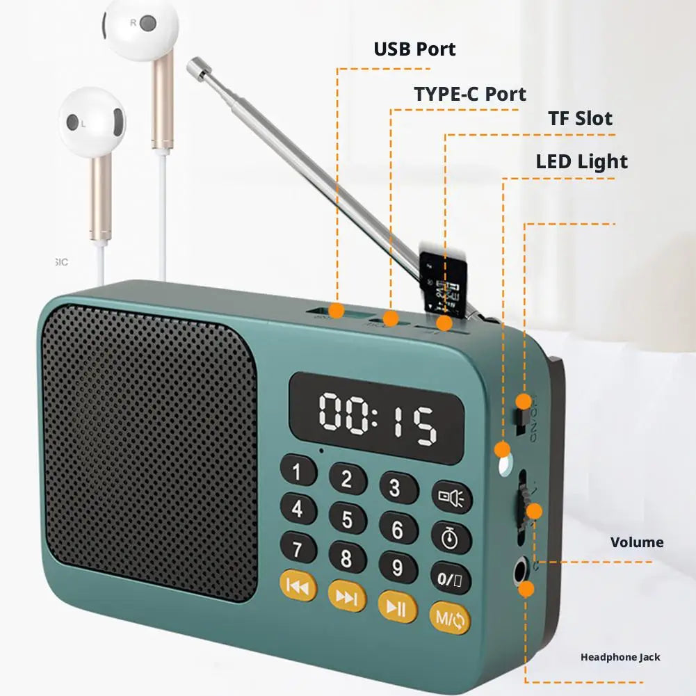 Portable FM Radio & Bluetooth Speaker with LED Light