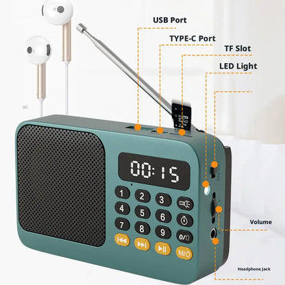 Portable FM Radio & Bluetooth Speaker with LED Light