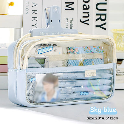 Transparent Four-Layer Pencil Bag