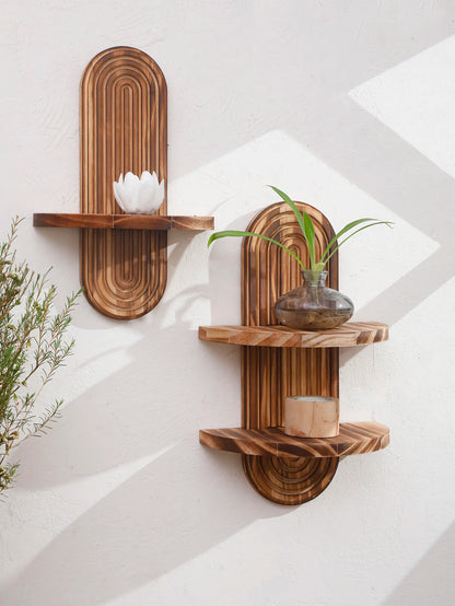 Geometric Natural Wood Wall Mounted Display Shelf
