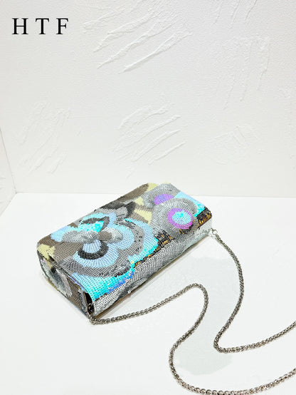 Floral Sequin Evening Clutch Bag