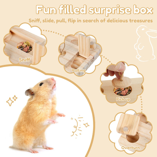 6-in-1 Wooden Small Pet Foraging Puzzle Feeder