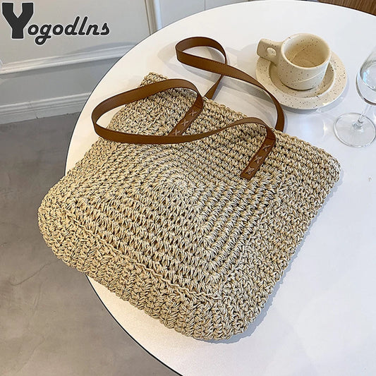 Handmade Woven Straw Beach Tote Bag