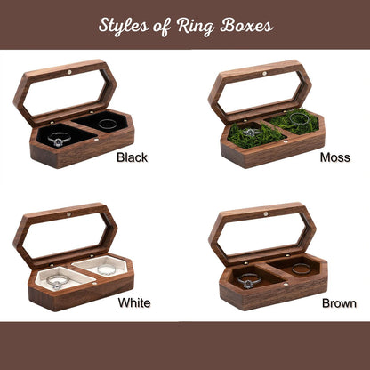 Personalized Wooden Double Ring Box with Clear Window