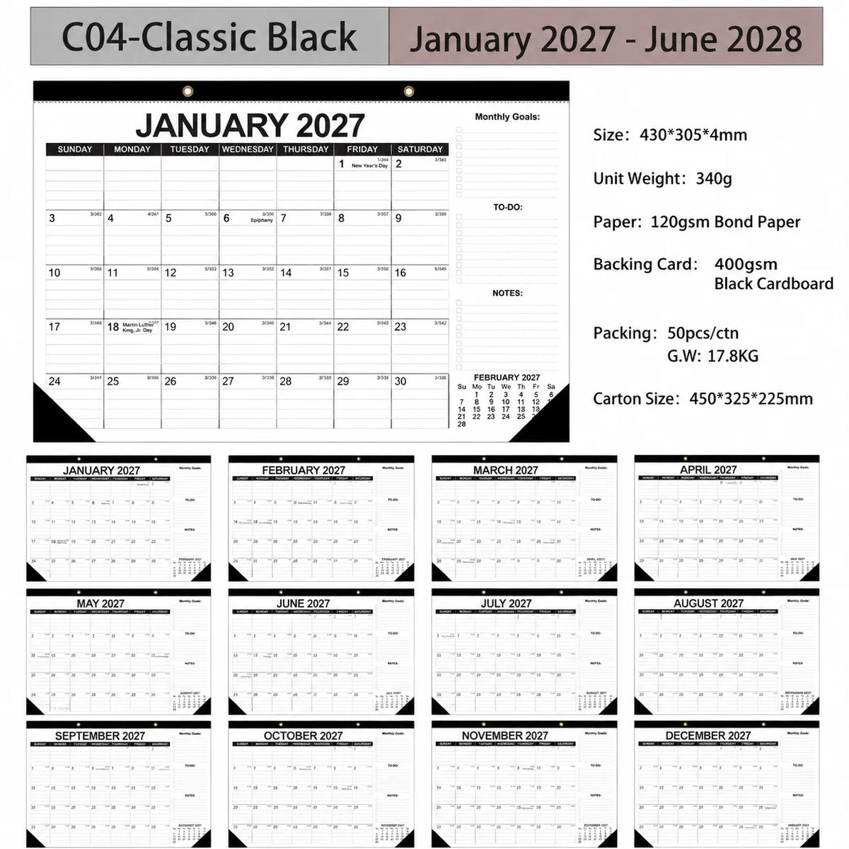 2027 Large Wall Calendar Planner – 18 Month Monthly Organizer